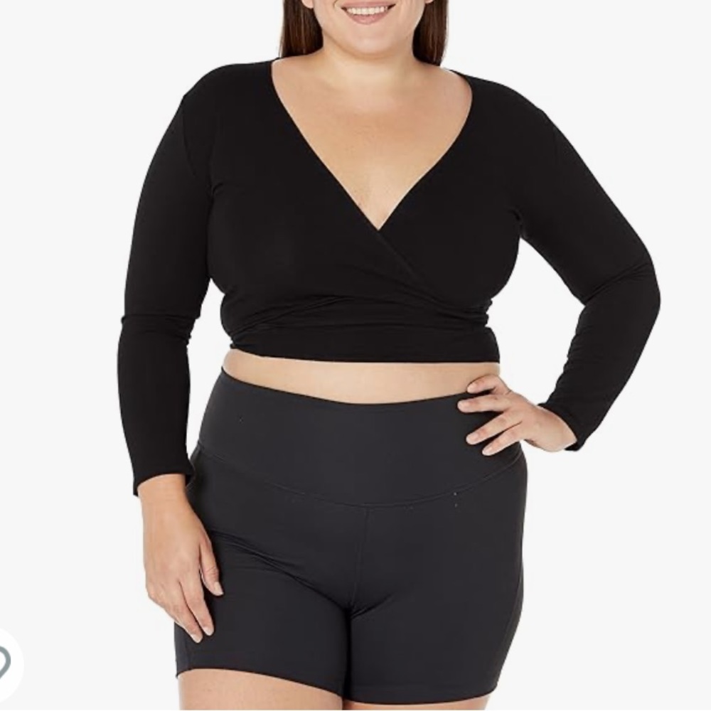 Capezio Women's Black Self Tie Ballet Wrap Top Amazon